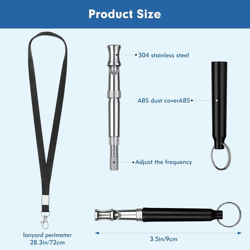 HRXMS Dog Whistle to Stop Barking, 2 Pack Ultrasonic Silent Adjustable Training Whistle with Lanyard (Black+White) - Image 2